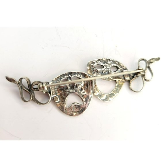 Sterling Silver Theatrical Masks Pin Brooch Ribbon Marked Ct561 - Picture 4 of 6